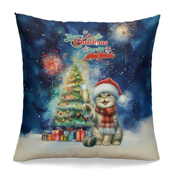 Merry Christmas and Happy New Year Santa Scottish Fold Holiday Xmas Winter 2025 Pillowcase Double Sided Cat Lover Kitten Owner Gifts Pillow Case Covers - 00024