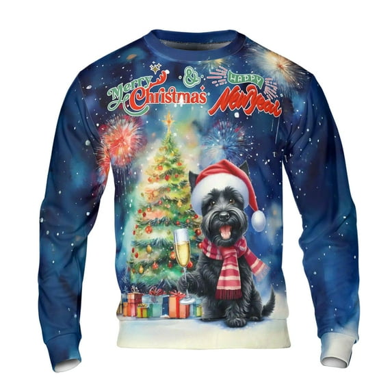 Merry Christmas and Happy New Year Santa Scottish Terrier Holiday Xmas Winter 2025 All Over Print 3D Sweatshirt Unisex Merch Scottie Dog Lover Gifts - 00024