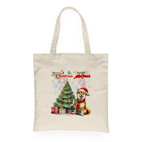 Merry Christmas and Happy New Year Santa Shiba Inu Holiday Xmas Winter 2025 Canvas Tote Bag Shibas Dog Lovers Gifts Idea Reusable Shopping Grocery Bag - 00024