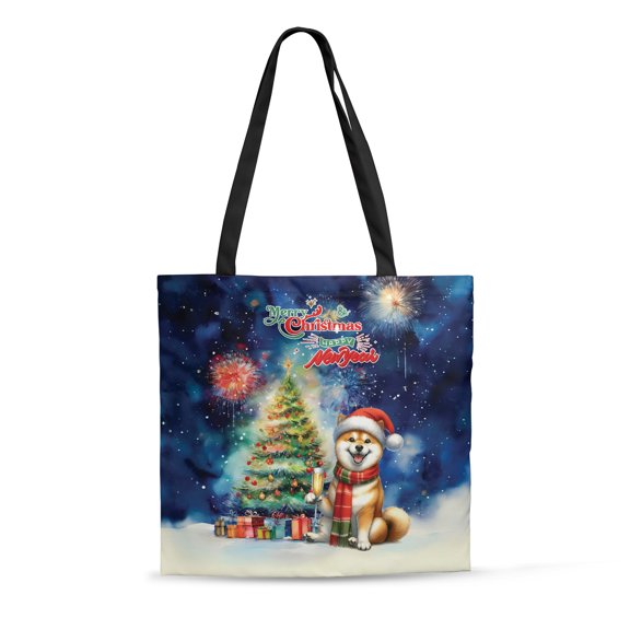Merry Christmas and Happy New Year Santa Shiba Inu Holiday Xmas Winter 2025 All Over Print 3D Canvas Tote Bag Shibas Dog Lovers Gifts Idea Reusable Handbag - 00024