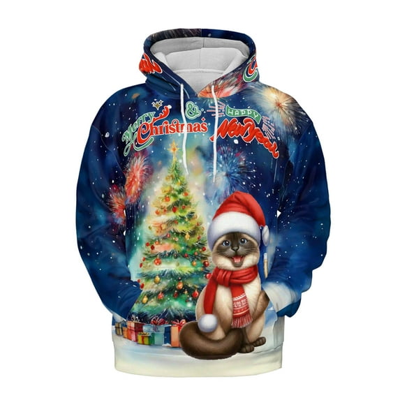 Merry Christmas and Happy New Year Santa Siamese Holiday Xmas Winter 2025 All Over Print 3D Hoodie Unisex Merch Hoodies Cat Lover Kitten Owner Gifts - 00024