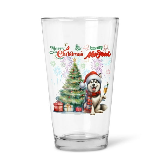 Merry Christmas and Happy New Year Santa Siberian Husky Holiday Xmas Winter 2025 16oz Pint Beer Glass Mug Husky Dog Lover Gifts Beer Glasses Cup - 00024