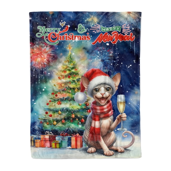 Merry Christmas and Happy New Year Santa Sphynx Holiday Xmas Winter 2025 Cozy Fleece Blanket Cat Lover Kitten Owner Gifts Idea Warm Soft Throw Blanket - 00024