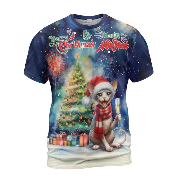 Merry Christmas and Happy New Year Santa Sphynx Holiday Xmas Winter All Over Print 3D Shirt Unisex Merch Cat Lover Kitten Owner Gifts Idea - 00024