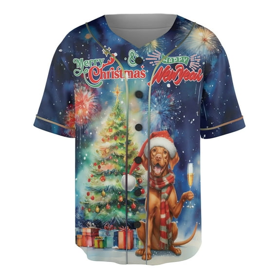Merry Christmas and Happy New Year Santa Vizsla Holiday Xmas Winter All Over Print 3D Baseball Shirt Vizslas Dog Lover Gifts Idea Softball Sport - 00024