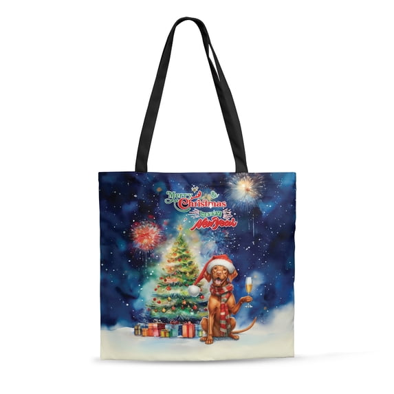 Merry Christmas and Happy New Year Santa Vizsla Holiday Xmas Winter 2025 All Over Print 3D Canvas Tote Bag Vizslas Dog Lover Gifts Idea Reusable Handbag - 00024