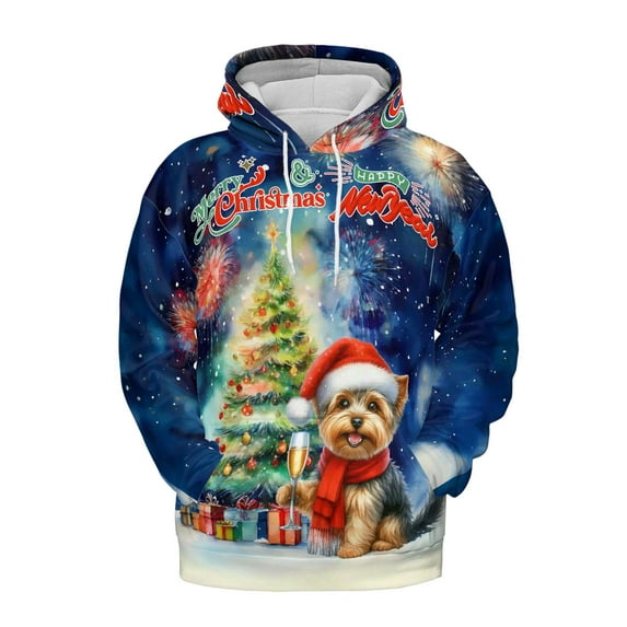 Merry Christmas and Happy New Year Santa Yorkshire Terrier Holiday Xmas Winter 2025 All Over Print 3D Hoodie Unisex Merch Hoodies Yorkie Dog Lover Gifts - 00024