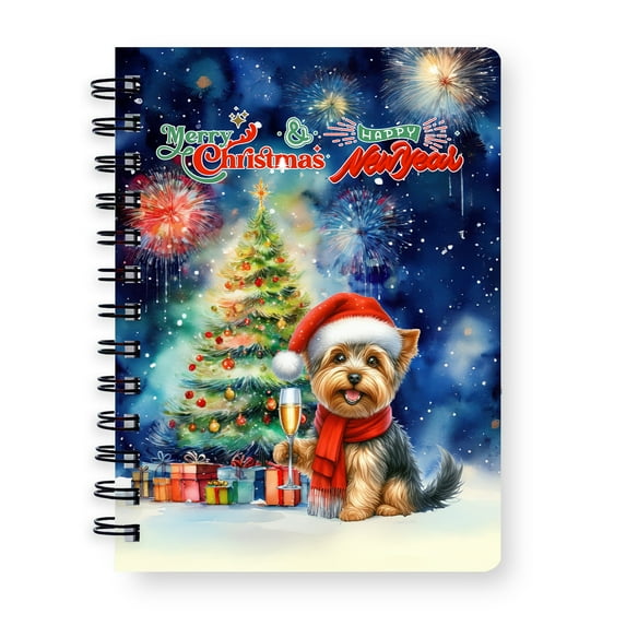 Merry Christmas and Happy New Year Santa Yorkshire Terrier Holiday Xmas Winter Spiral Bound Journal Yorkie Dog Lover Gifts 5x7in Spiral Notebook - 00024