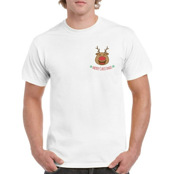 Merry Christmas Happy Rudolph Pocket Graphic Men White T-Shirt, Male Small