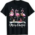 thumbnail image 1 of Merry Christmas Hat Santa Flamingo Light Christmas Snow Xmas T-Shirt, 1 of 3