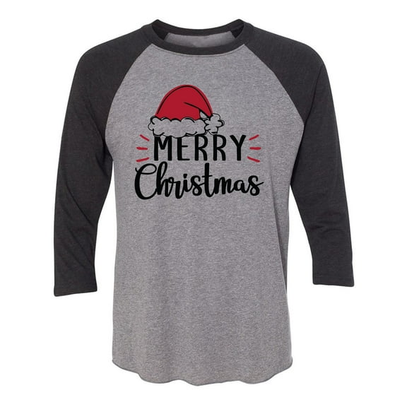 Merry Christmas Hat Unisex 3/4 Sleeve Baseball Raglan Tee