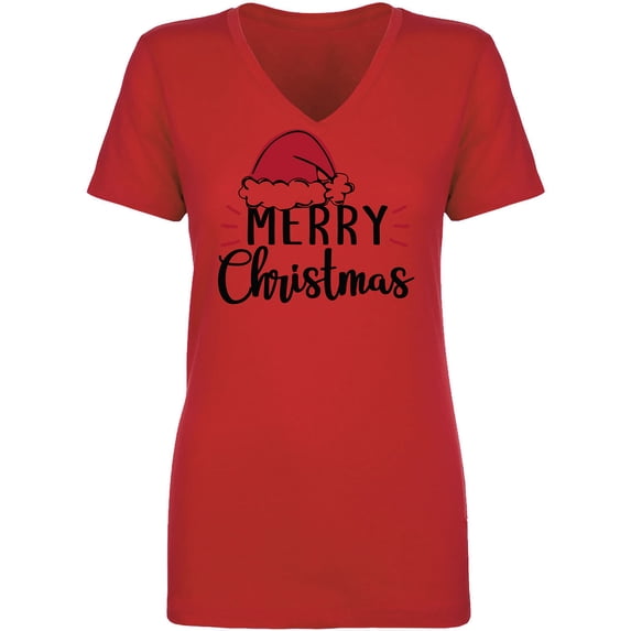 Merry Christmas Hat Womens V-Neck T-Shirt