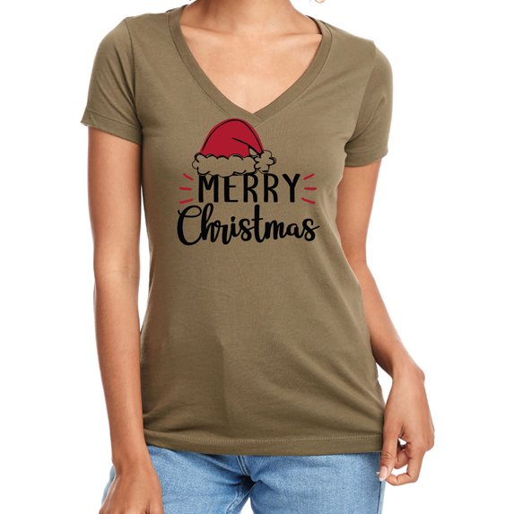 Merry Christmas Hat Womens V-Neck T-Shirt