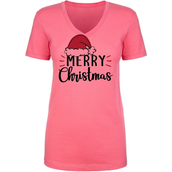 Merry Christmas Hat Womens V-Neck T-Shirt