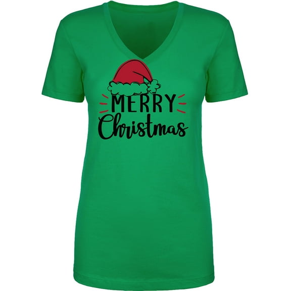 Merry Christmas Hat Womens V-Neck T-Shirt