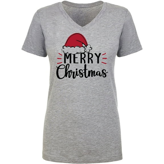 Merry Christmas Hat Womens V-Neck T-Shirt