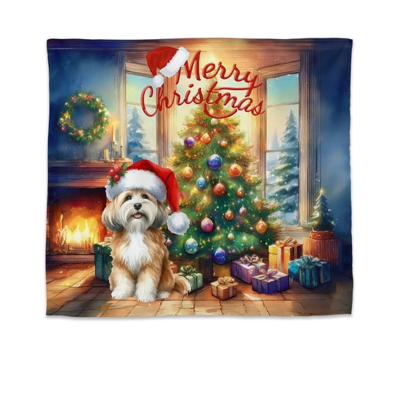 Merry Christmas Havanese Santa Hat Xmas Tree Winter Holiday Tapestry Havanese Dog Lover Gifts Idea Wall Hanging Backdrop Home Decor - 01013