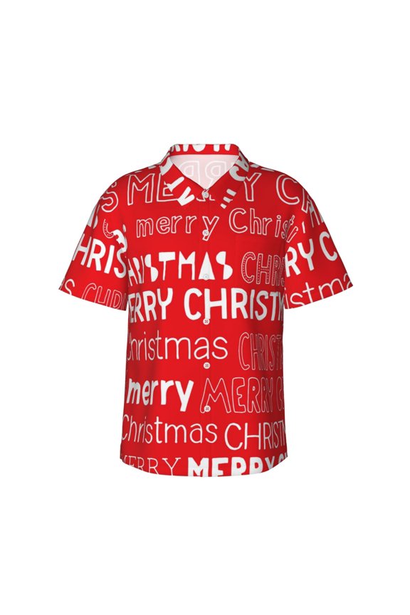 Merry Christmas Hawaiian Shirts For Men, Summer Short-Sleeve Relaxed-Fit Button-Down Shirts Small