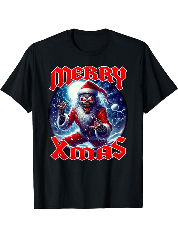 Merry Christmas Heavy Metal Band Santa Classic Message T-Shirt