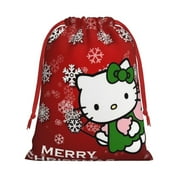 Merry Christmas Hello Kitty Christmas Gift Bags,Gift Bags,Drawstring Christmas Bags,Reusable Holiday Gift Bags & Party Favor Bags,10.6x7.9in