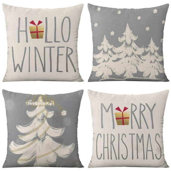 Merry Christmas Hello Winter Pillow Covers Hello Winter Square Pillow Covers 16 X 16 Set Of 4, Farmhouse Home Decor