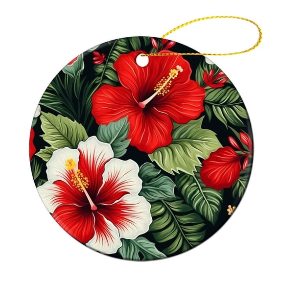 Merry Christmas Hibiscus Flowers Ornament Flower Tropical Plants Watercolor Blooming Bright Nature Christmas Bauble Collectible Present Gift Xmas Tree Decoration for Family Friend