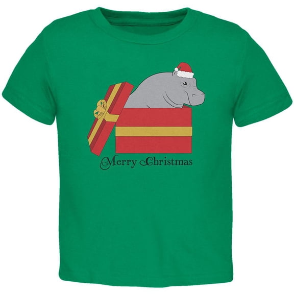 Merry Christmas Hippo Hippopotamus Cute Toddler T Shirt Kelly Green 3T