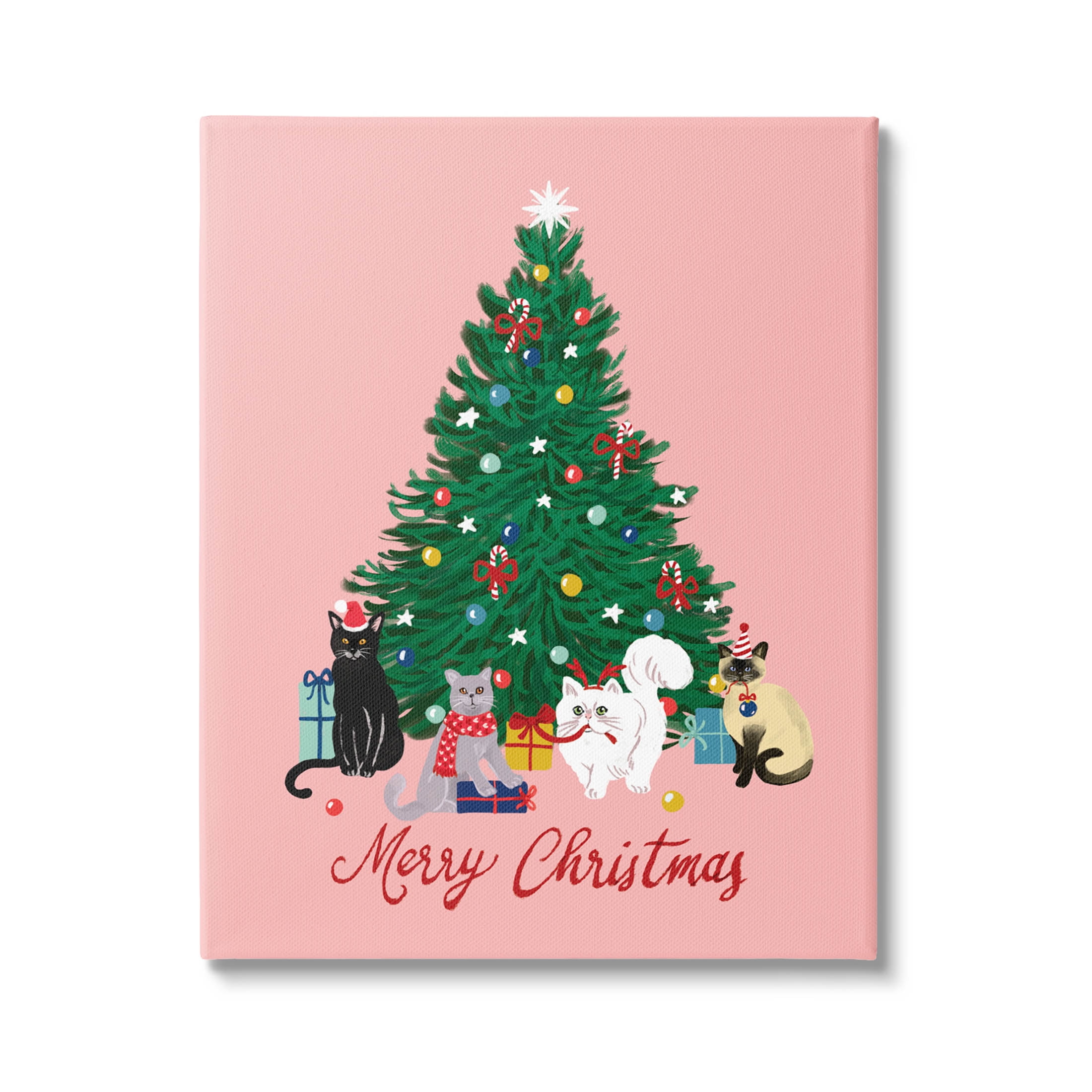 Merry Christmas Holiday Cats Holiday Graphic Art Gallery Wrapped Canvas Print Wall Art