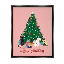 Merry Christmas Holiday Cats Holiday Graphic Art Jet Black Framed Art Print Wall Art