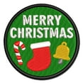 thumbnail image 1 of Merry Christmas Holiday Elements Applique Multi-Color Embroidered Hook & Loop Patch - 3.5 Inch Large, 1 of 5