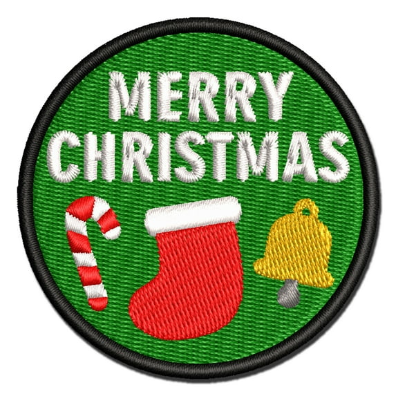 Merry Christmas Holiday Elements Applique Multi-Color Embroidered Hook & Loop Patch - 3.5 Inch Large