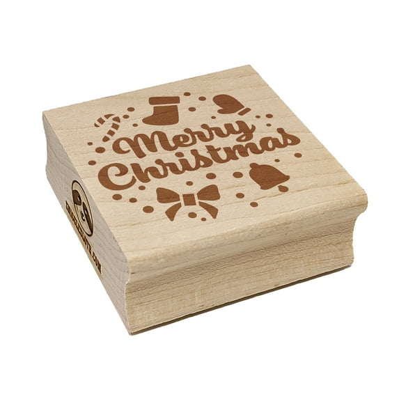 Merry Christmas Holiday Elements Square Rubber Stamp Stamping Scrapbooking Crafting - Large 2.75in
