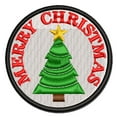 thumbnail image 1 of Merry Christmas Holiday Evergreen Tree Applique Multi-Color Embroidered Hook & Loop Patch - 3.5 Inch Large, 1 of 5