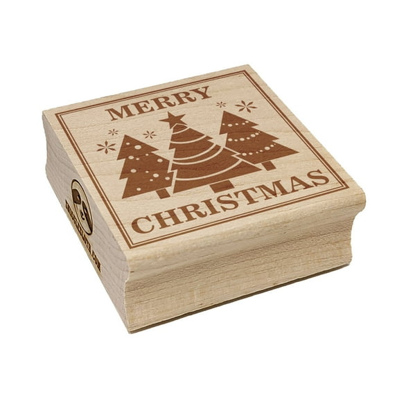 Merry Christmas Holiday Evergreen Trees Square Rubber Stamp Stamping Scrapbooking Crafting - Large 2.75in