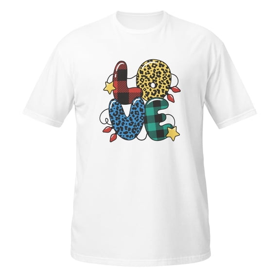 Merry Christmas Holiday Love Lights Plaid Shirt T-Shirt (White, XL)