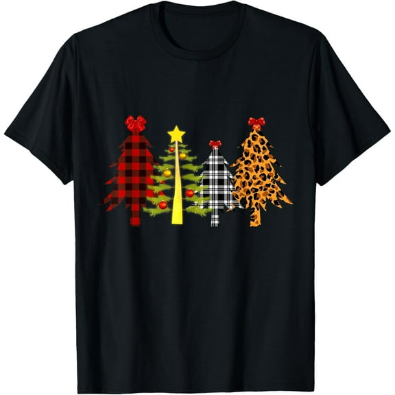 Merry Christmas Holiday Plaid Leopard Funny Christmas Tree T-Shirt