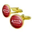thumbnail image 1 of Merry Christmas Holiday Reindeer Round Cufflink Set Gold Color, 1 of 5