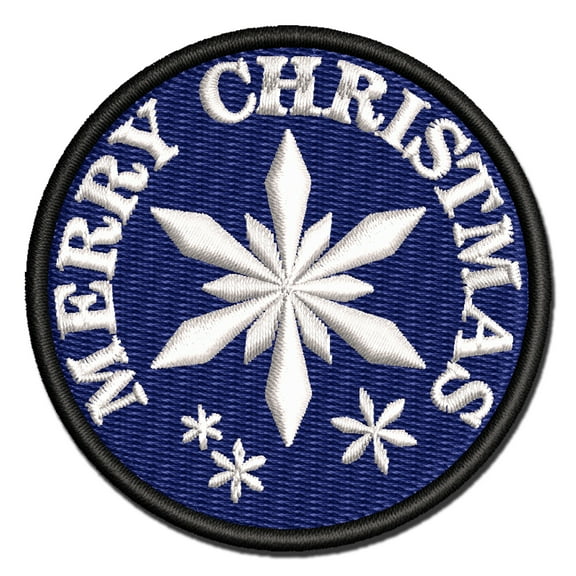 Merry Christmas Holiday Snowflake Applique Multi-Color Embroidered Iron-On Patch - 2.5 Inch Small
