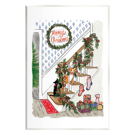 Merry Christmas Holiday Stairway Holiday Graphic Art Unframed Art Print Wall Art