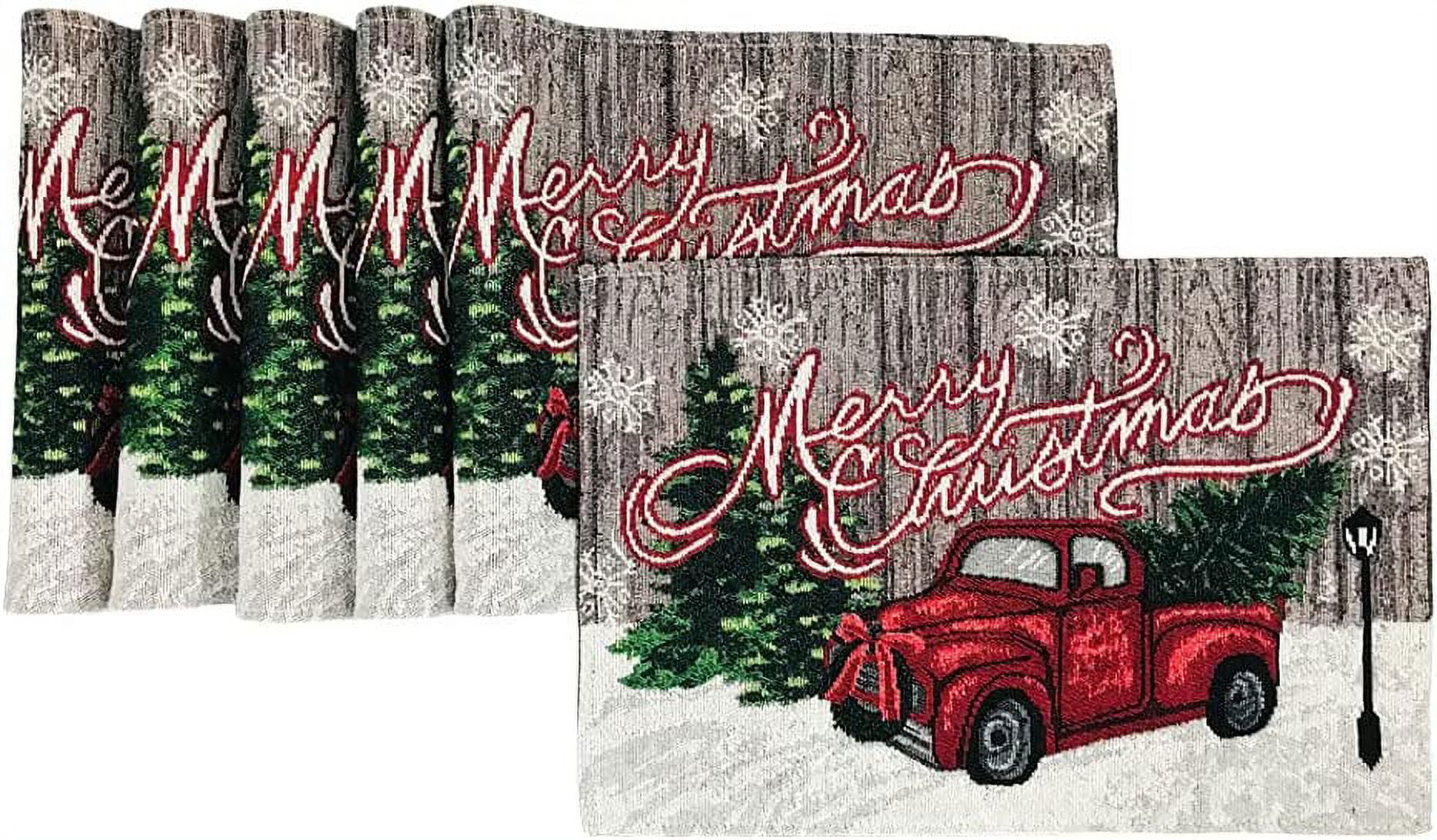 Merry Christmas Holiday Truck Placemats, Set of Six (6) Colorful