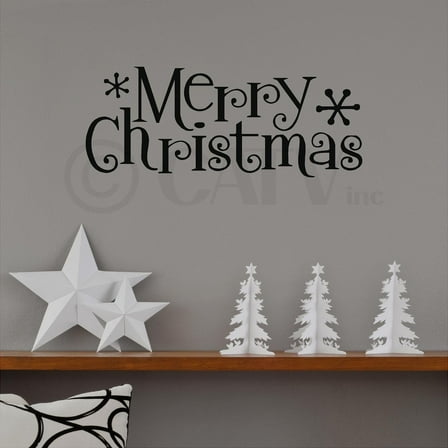 Merry Christmas Holiday Vinyl Lettering Wall Decal Sticker (12"H x 30"L, Black)