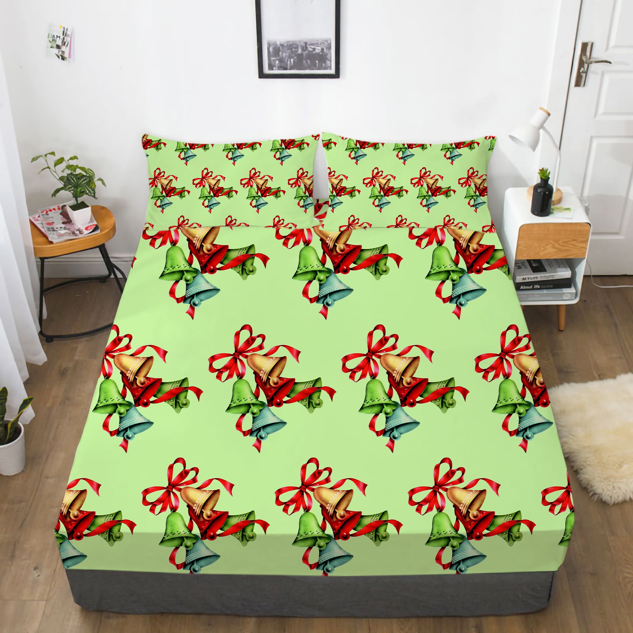 Merry Christmas Home Bedclothes Vintage Polyester Fitted Sheets With