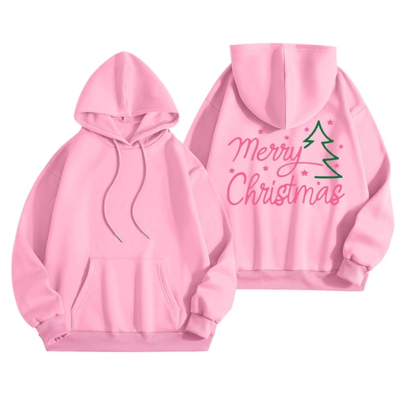 Merry Christmas Hoodie For Women Festive Holiday Graphic Pullover Cozy Long Sleeve Casual Sweatshirt Funny Xmas Tops