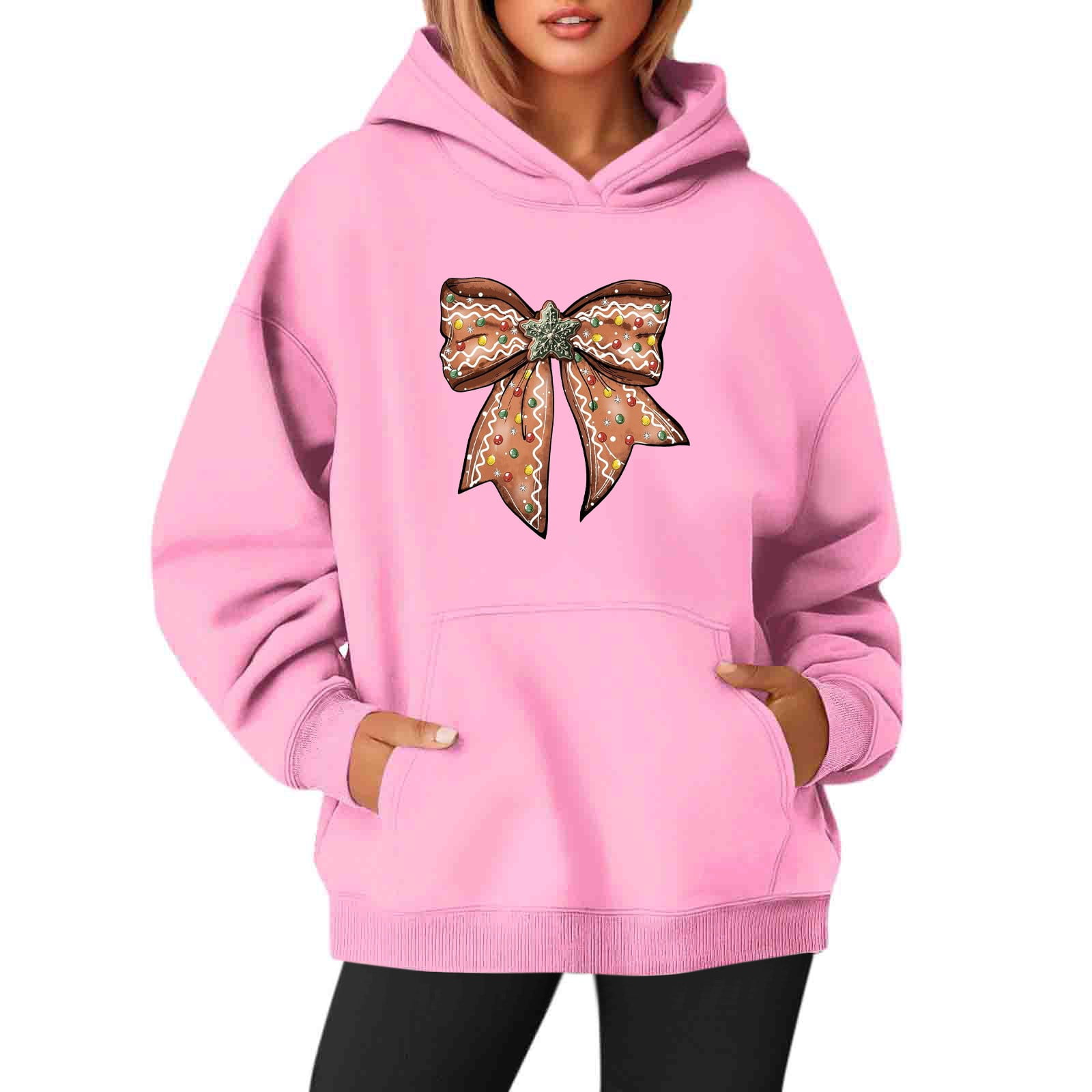 Merry Christmas Hoodie for Women Light Bow Graphic Hooded Sweatshirts
