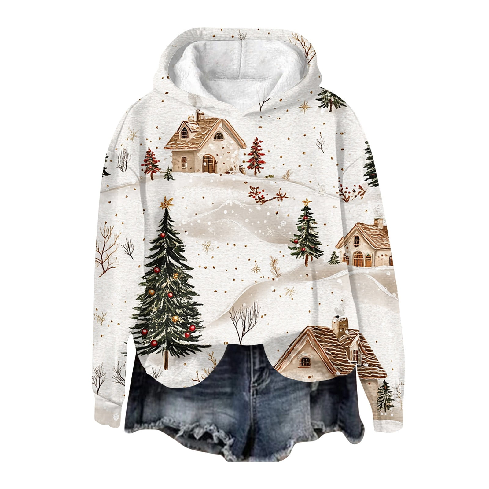 Merry Christmas Hoodie for Women Christmas Tree Graphic Hooded