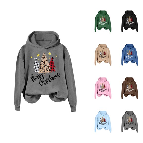 Merry Christmas Hoodies for Women 2025 Long Sleeve Holiday Graphic Hooded Sweatshirt Pullover Tops