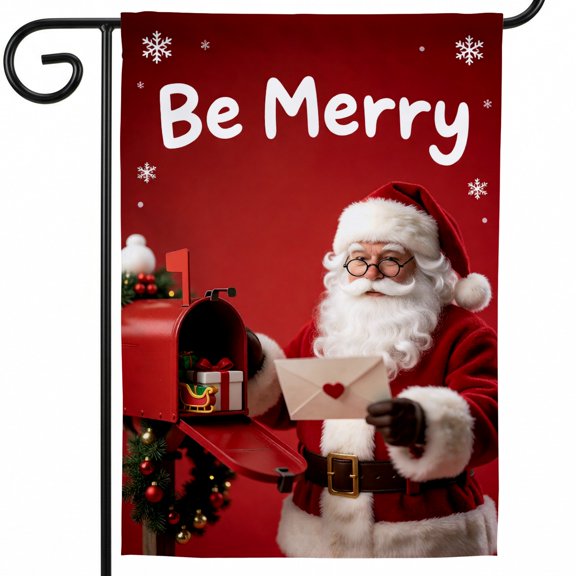 Merry Christmas House Flag,A Christmas postcard with a Santa Claus holding an envelope,Large Flag,Funny Flag for Outside,Christmas Decorations for Lawn