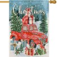 thumbnail image 1 of Merry Christmas House Flag Double Sided 28x40 Inch Red Truck Cardinal Birds Xmas Tree Gifts Snow Green Holly Berry Winter Holiday Yard Flag Outdoor Decoration, 1 of 6