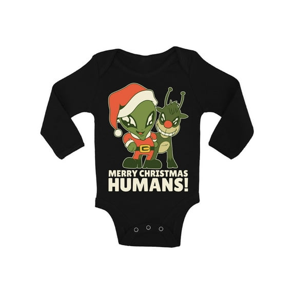 Merry Christmas Humans Bodysuit Long Sleeve Xmas T-Shirt for Baby Boys Baby Girls Kids Santa One Piece Top