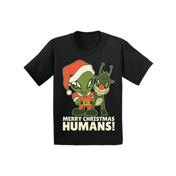 Merry Christmas Humans Shirt for Kids Xmas T-Shirt for Boys Girls Children Funny Santa Holiday Outfit